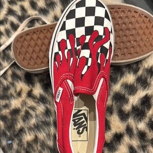 Vans Red and Black Flame Checkerboard Sneakers